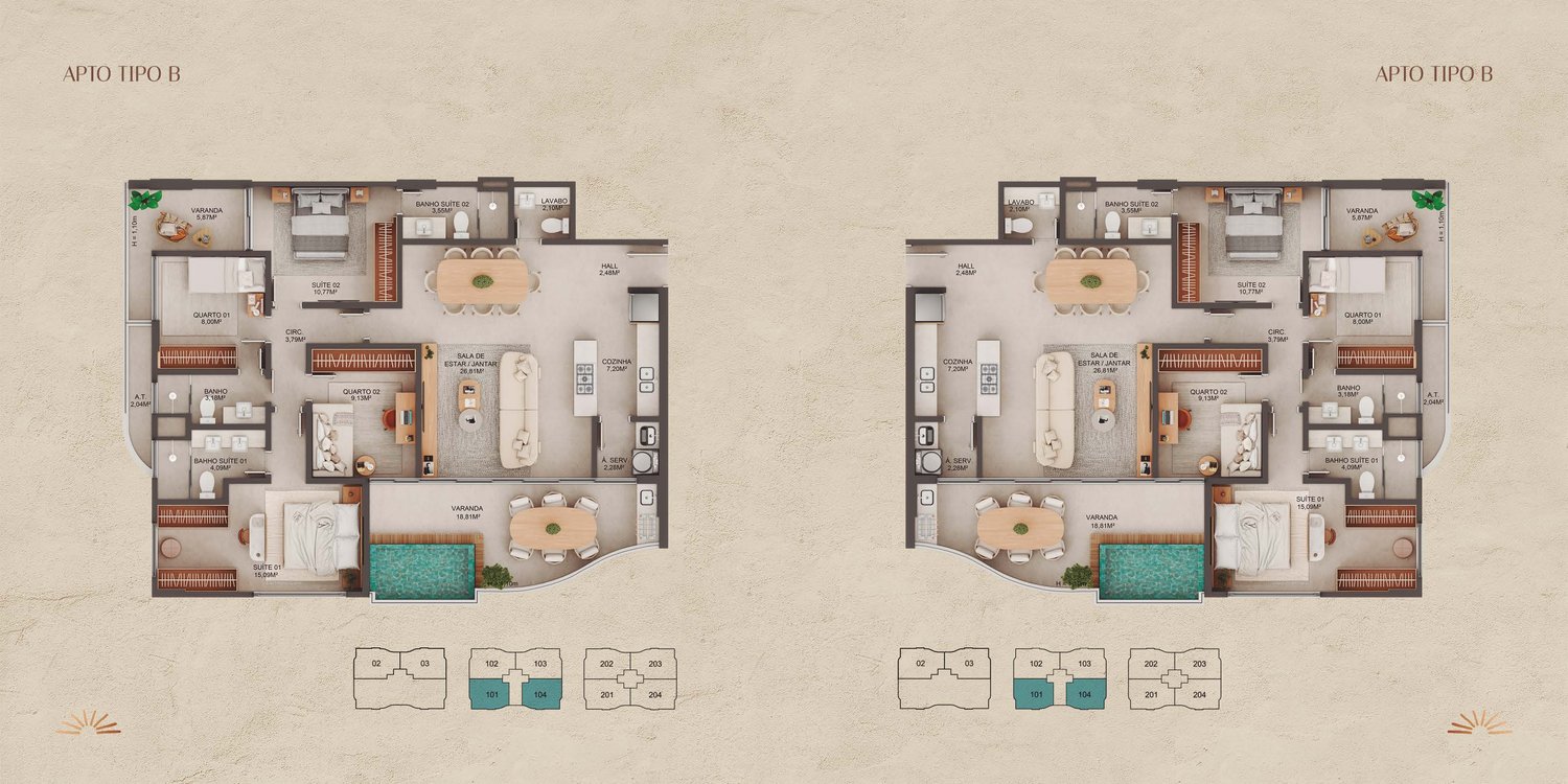 Planta 3 Quartos — Manami Ocean Living