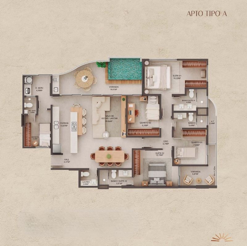 Planta 4 Quartos Tipo C — Manami Ocean Living