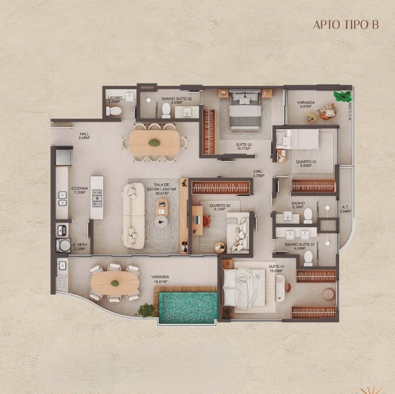 Planta 4 Quartos Tipo G — Manami Ocean Living