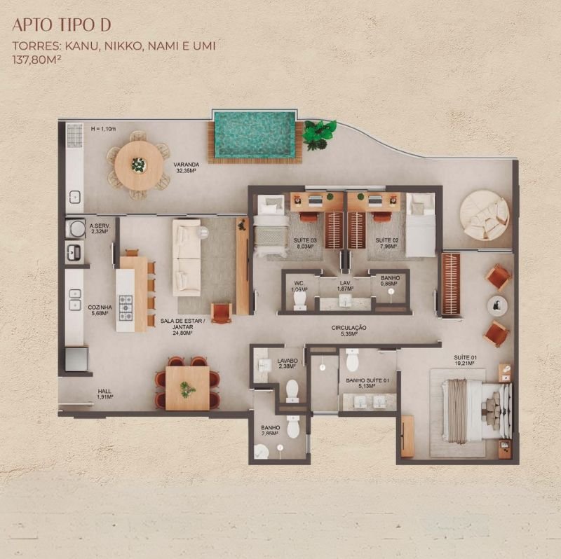 Planta Apartamento — Manami Ocean Living