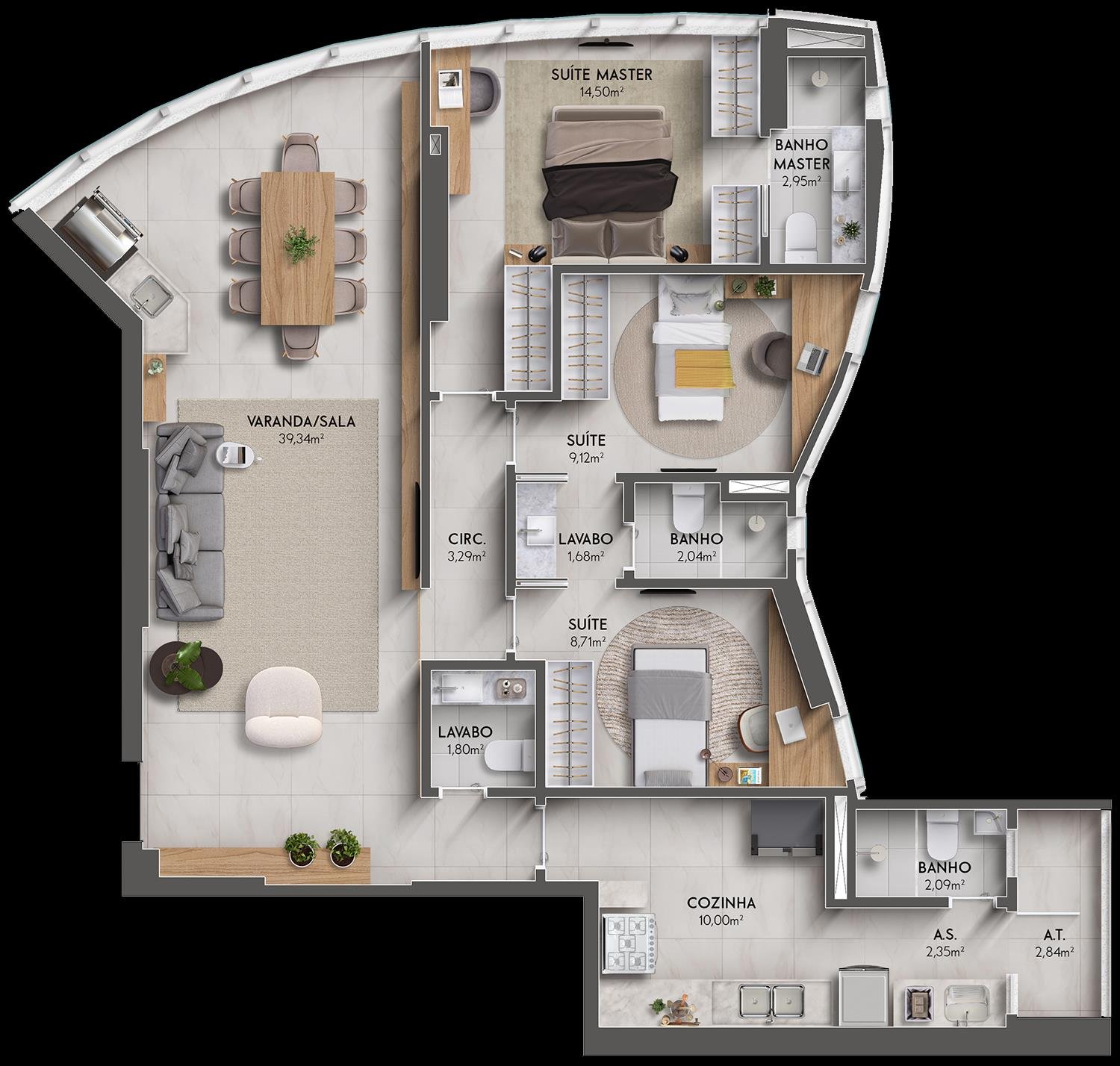 Planta 3 Suites — Una Residence