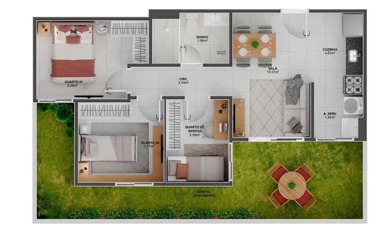 Planta 3 Quartos — Colina das Amoras Residencial Clube