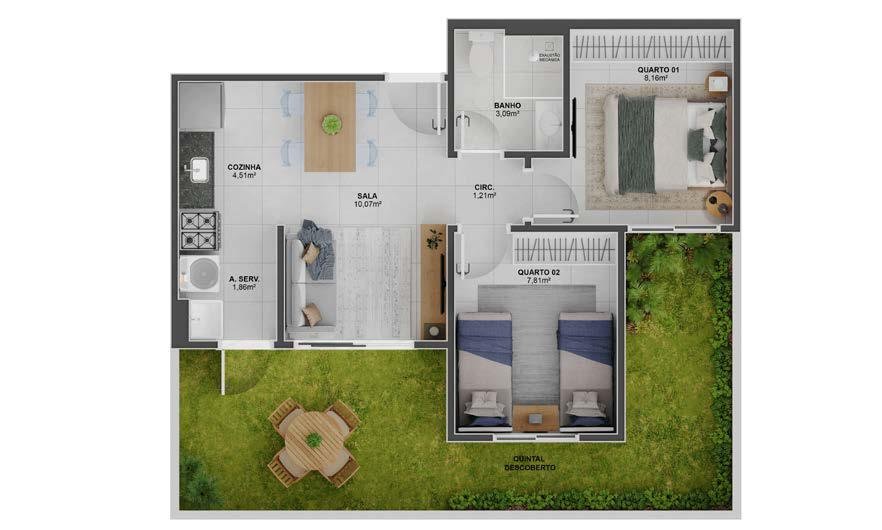 Planta 3 Quartos E Quintal — Colina das Amoras Residencial Clube