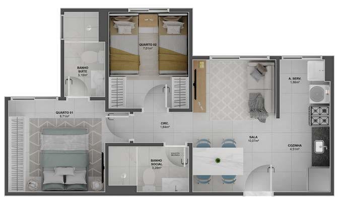 Planta 3 Quartos — Colina das Amoras Residencial Clube