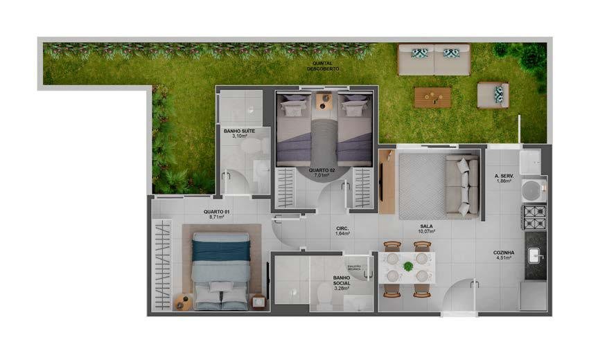 Planta 3 Quartos — Colina das Amoras Residencial Clube