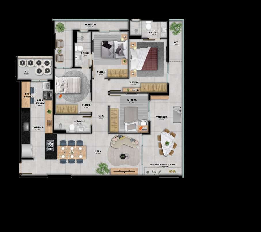 Planta 4 Quartos Com 3 Suítes — Heleganz Residence