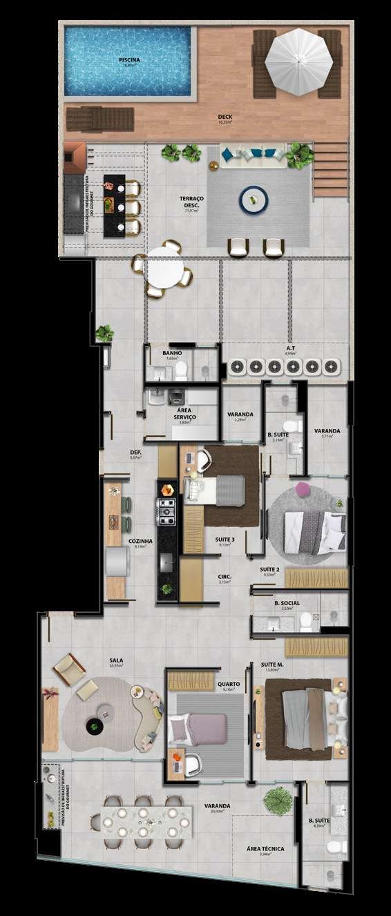 Planta 4 Quartos Com 3 Suítes — Heleganz Residence