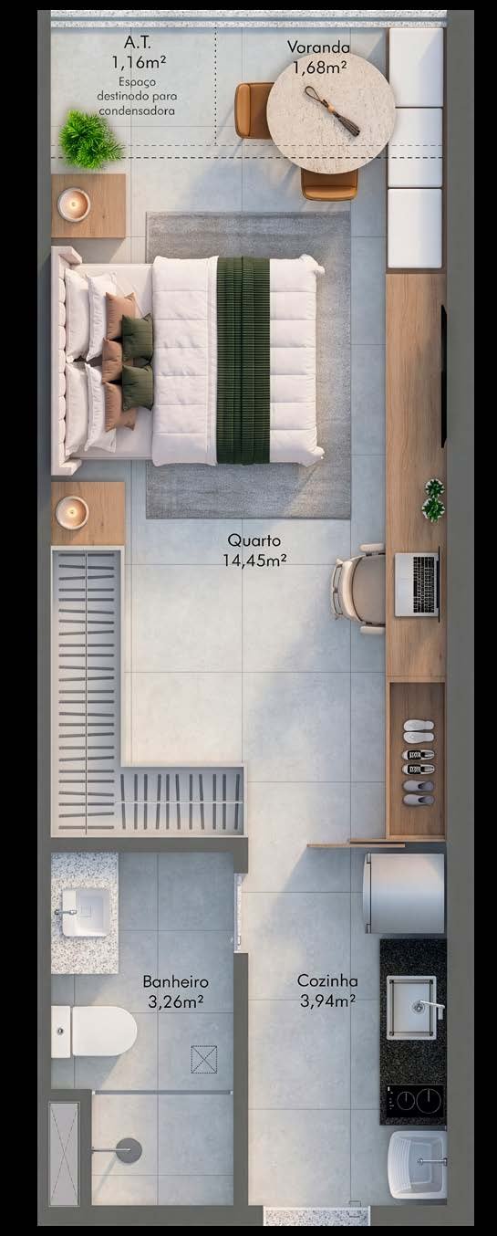 Planta 2 Quartos Com Terraço (Garden) — ITA.living