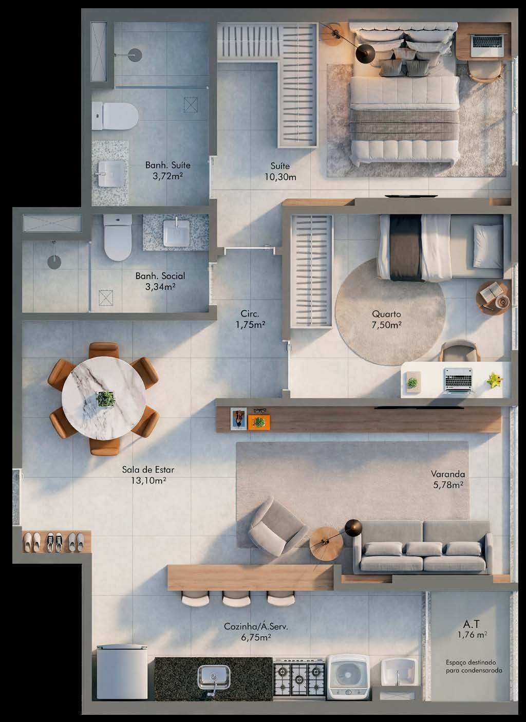 Planta 2 Quartos Com Terraço (Garden) — ITA.living