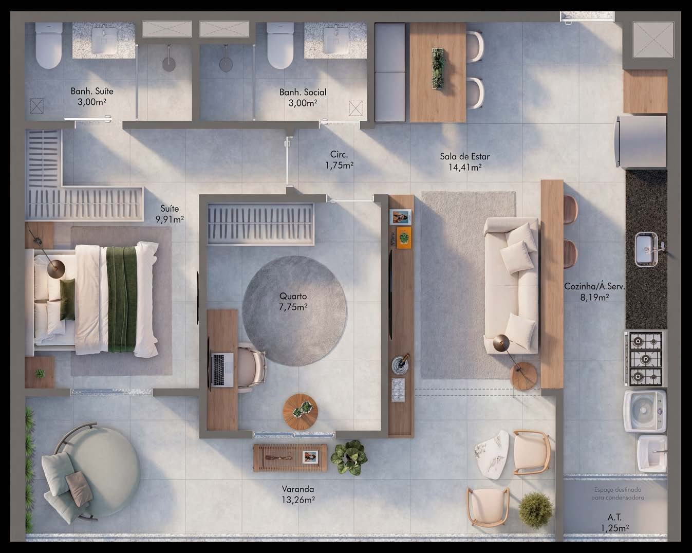 Planta 3 Quartos — ITA.living