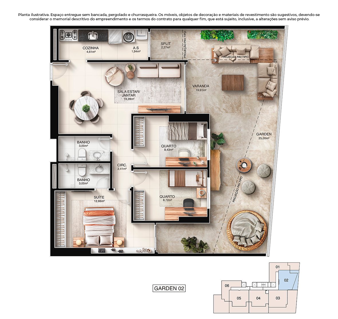 Planta 3 Quartos — Kalea Residence