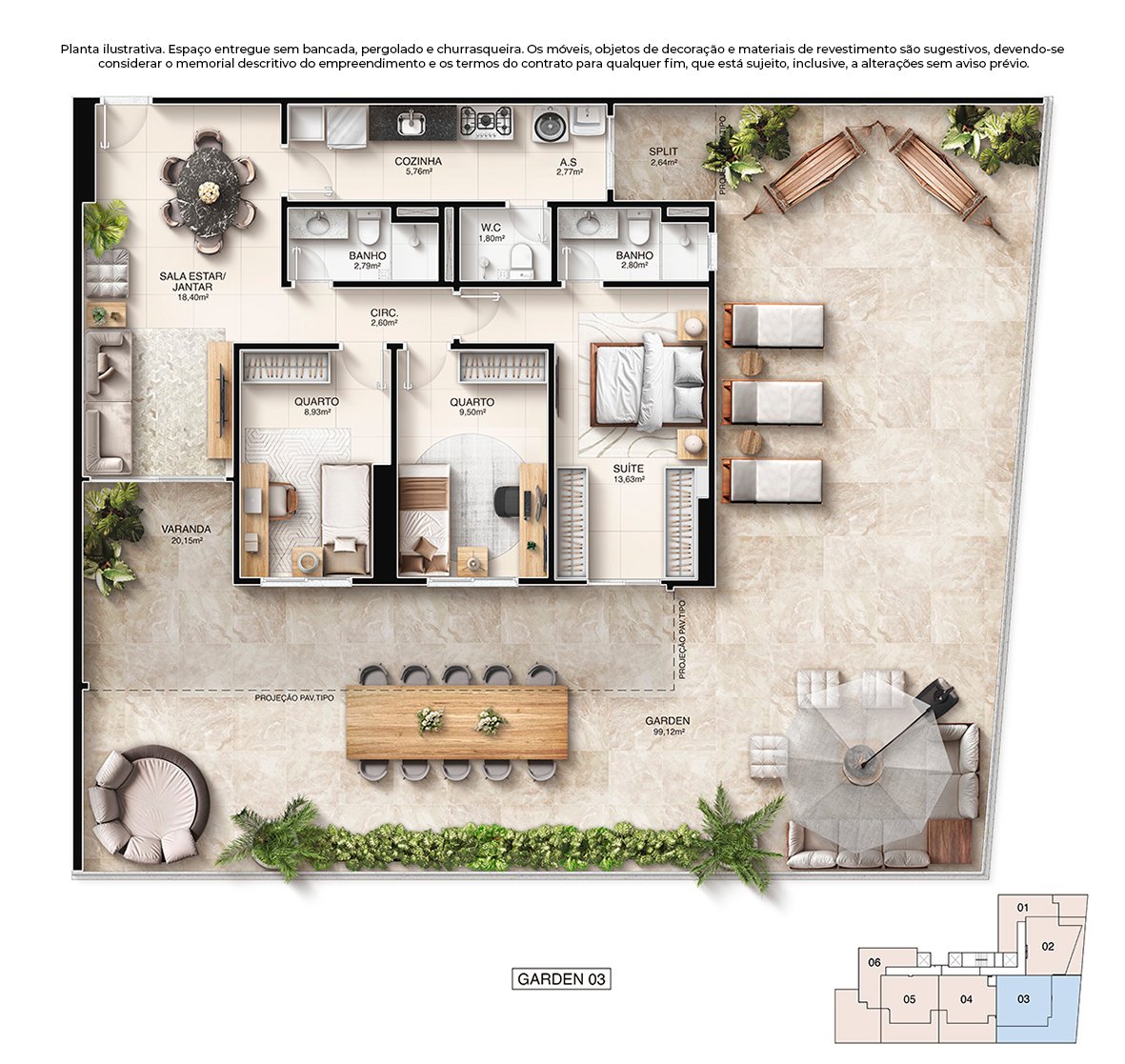 Planta 3 Quartos — Kalea Residence