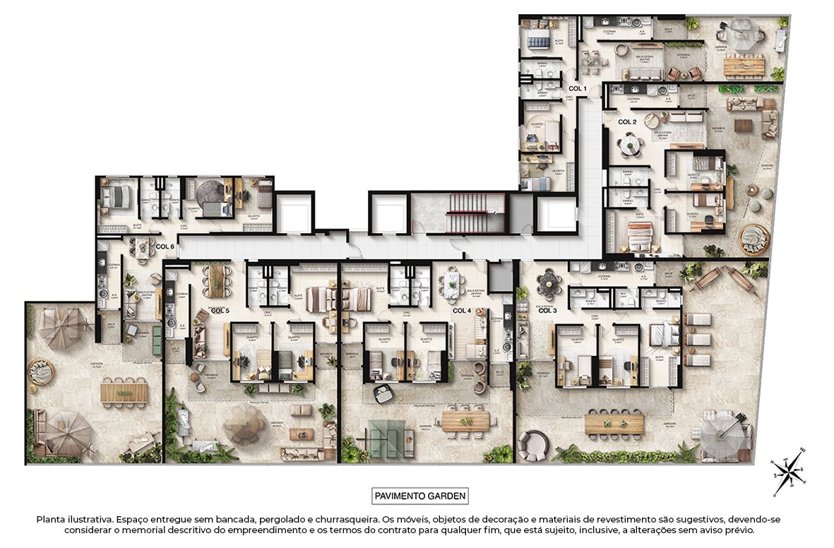 Planta 3 Quartos Garden — Kalea Residence