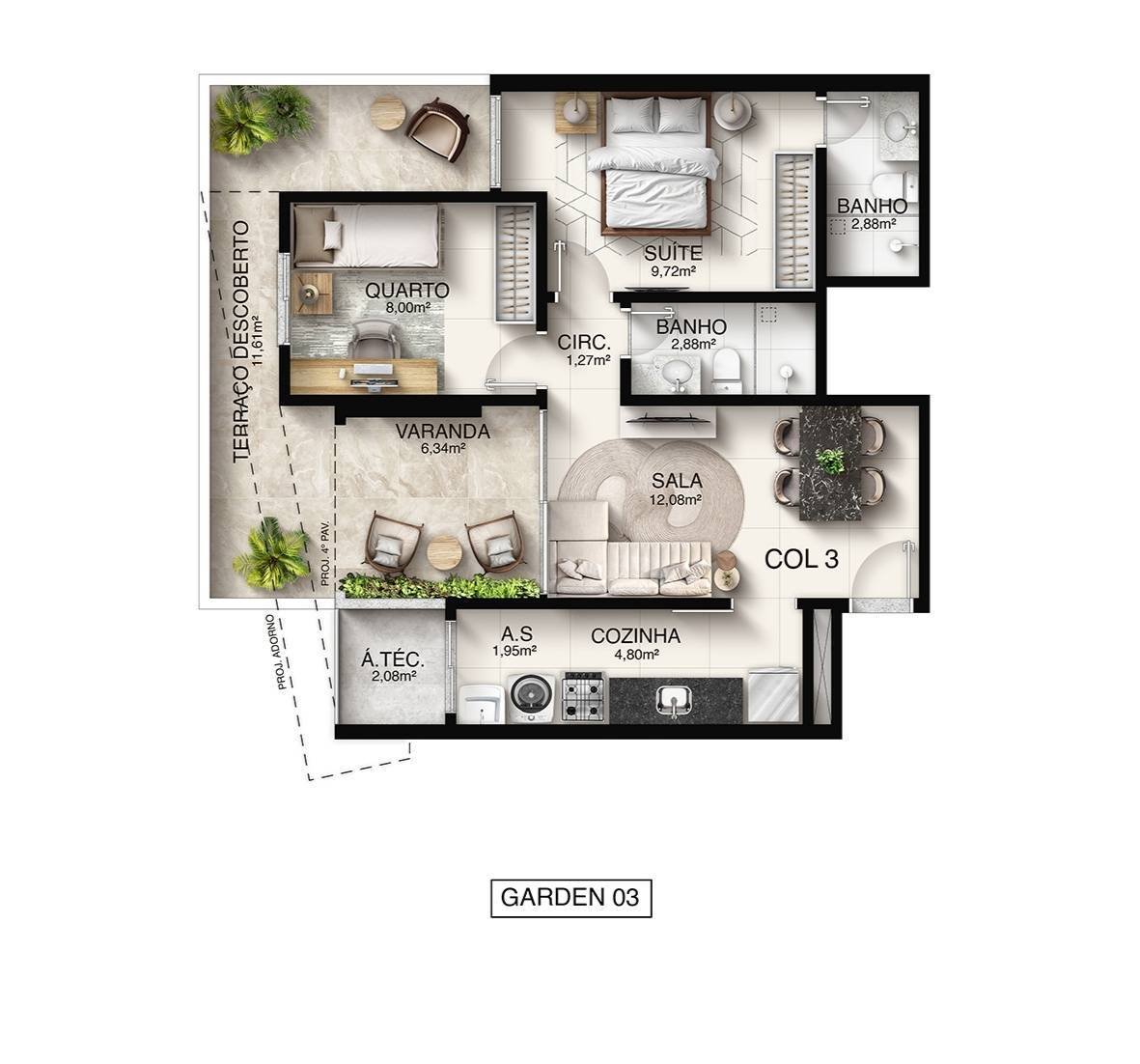 Planta 2 Quartos — Macan Residence