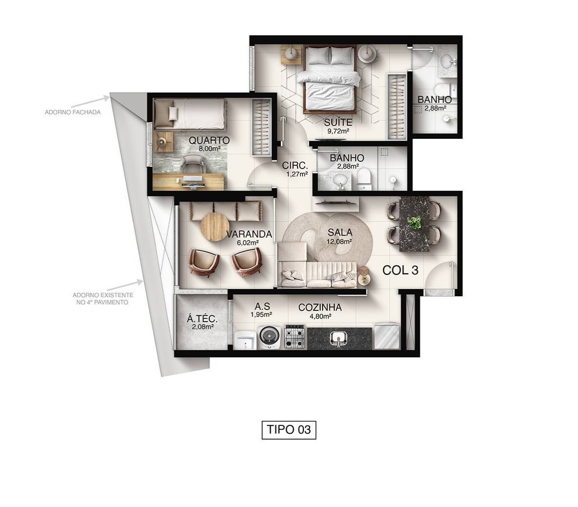 Planta 2 Quartos — Macan Residence