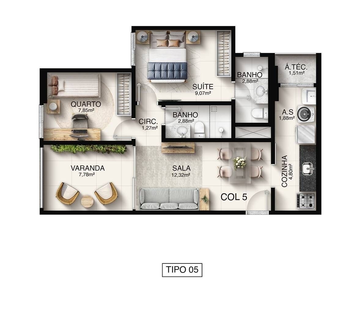 Planta 2 Quartos — Macan Residence