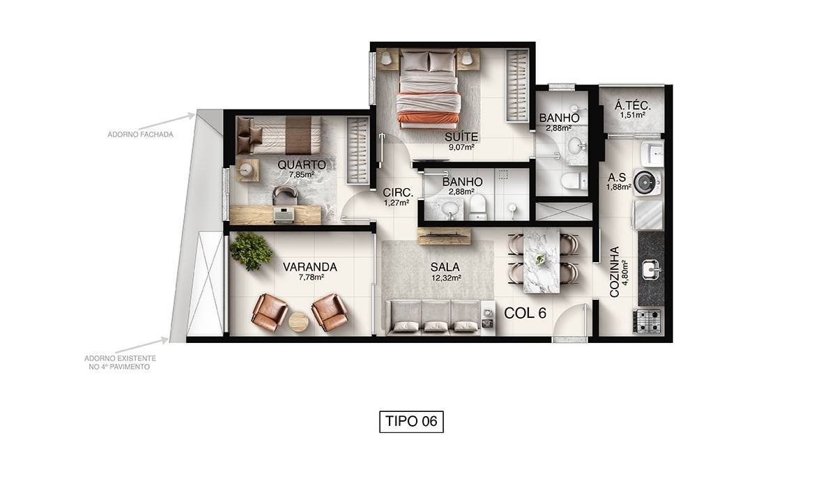 Planta 2 Quartos — Macan Residence