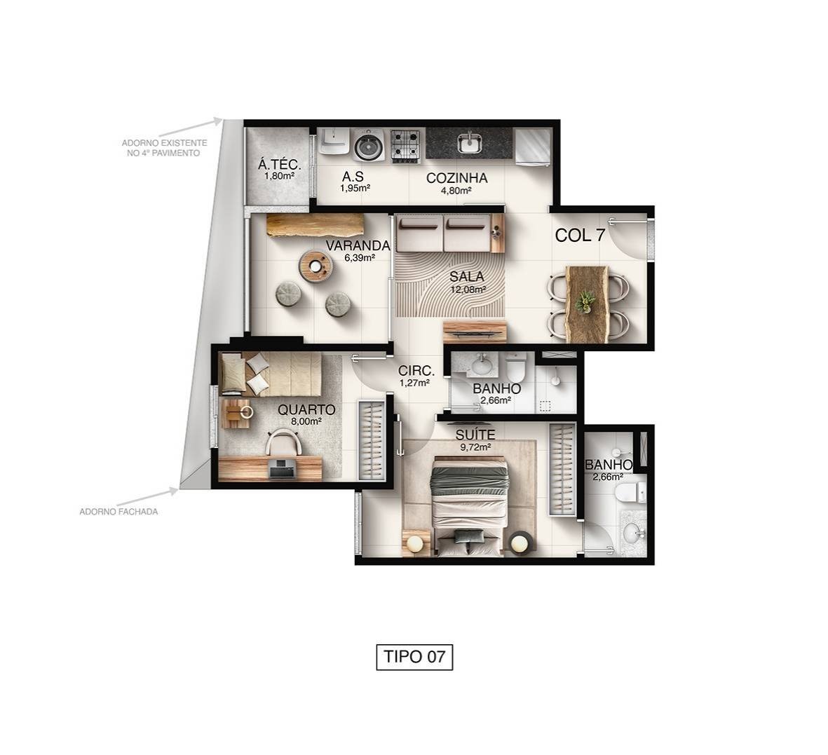 Planta 2 Quartos — Macan Residence