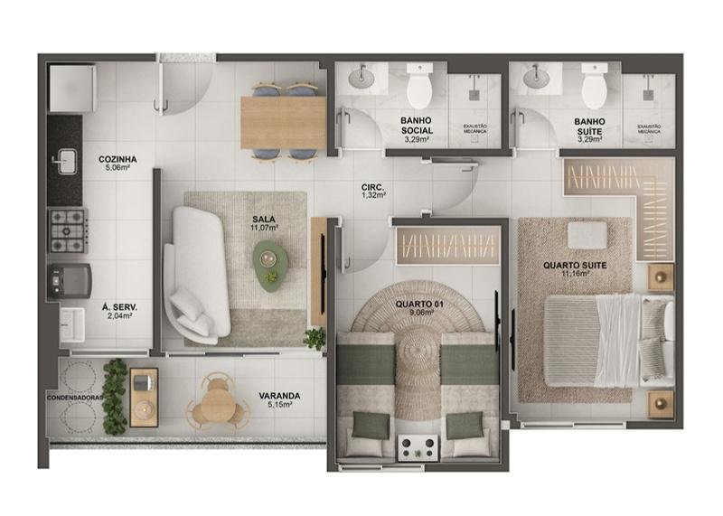 Planta 3 Quartos Com Suite — Morada Vitória Residencial Clube