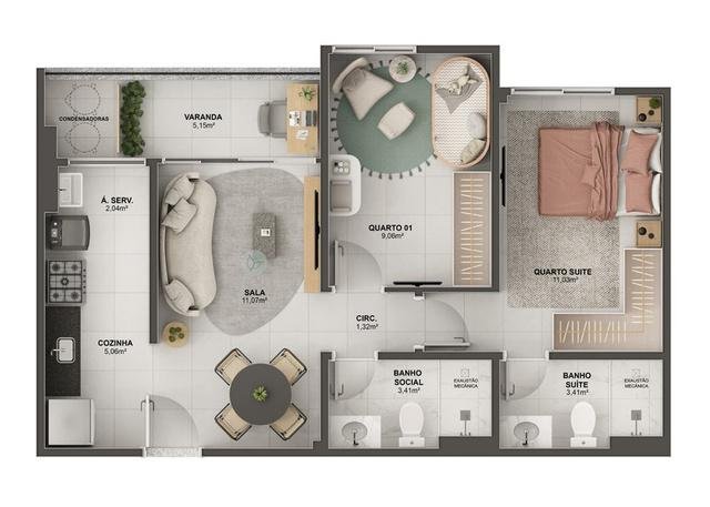 Planta 3 Quartos Com Suite — Morada Vitória Residencial Clube