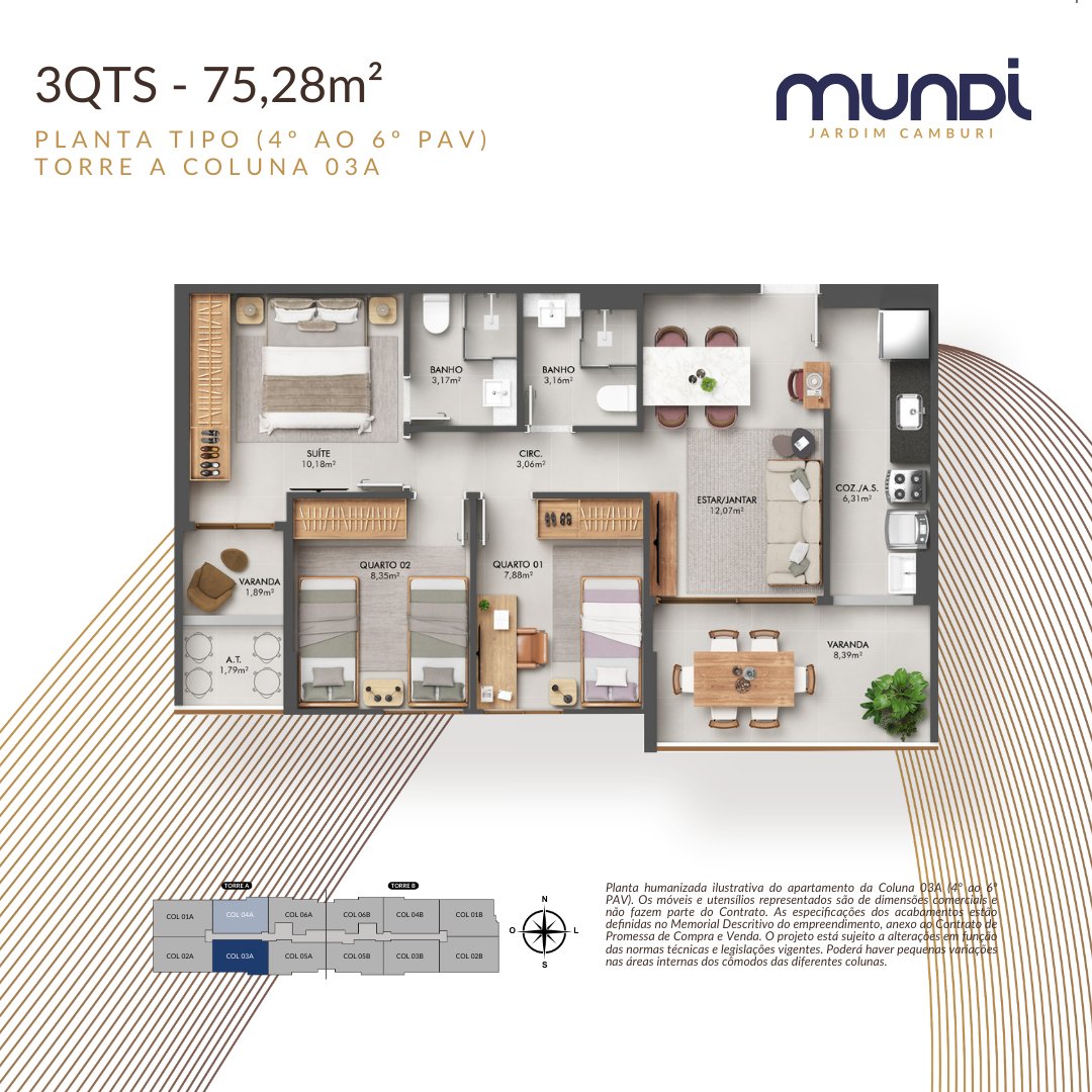Planta 2 Quartos Com Suite — Mundi Jardim Camburi