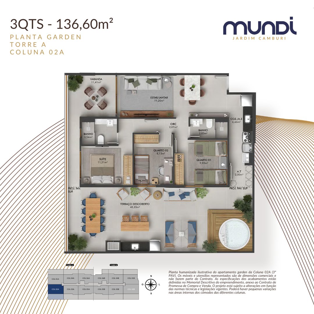 Planta 3 Quartos Com Suite — Mundi Jardim Camburi