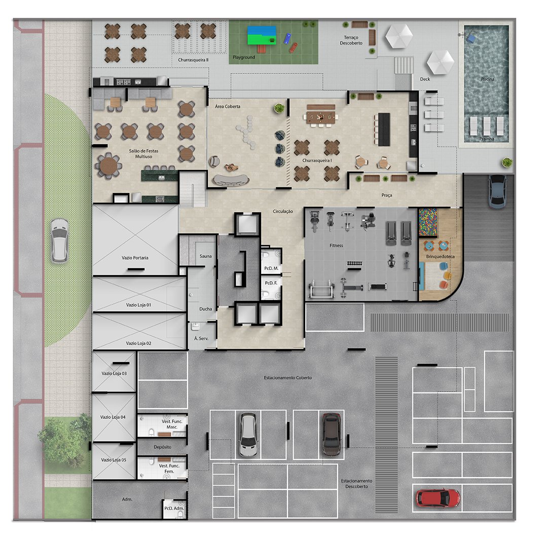Planta 1° Tipo - 2 Quartos — Ocean Way Residence