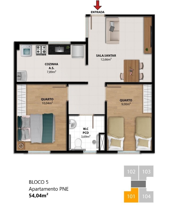Planta 2 Quartos Pne — Empreendimento Residencial