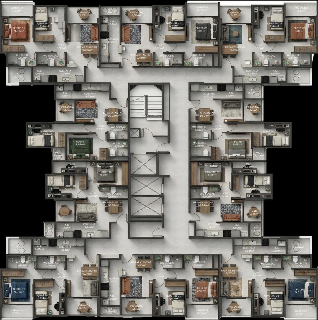 Planta 2 Quartos Com Suite (Coluna 5) — Residencial Monte Tivoli