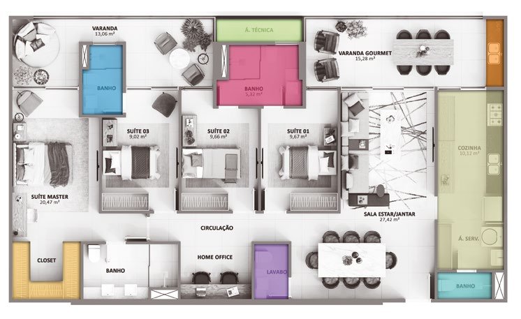 Planta 4 Suites Coluna 02/04 — Showa Nature Living