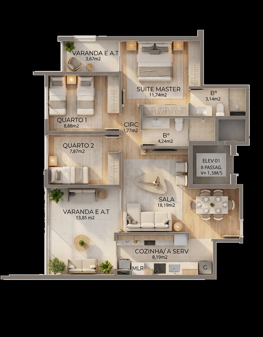 Planta 3 Quartos — Showa Nature Living