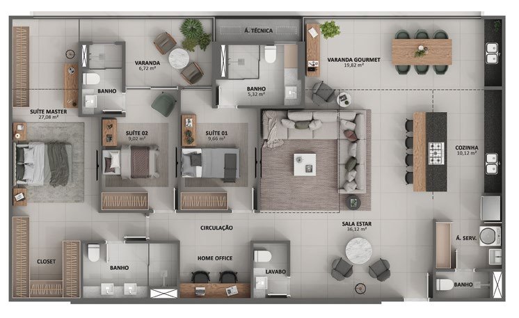 Planta 3 Quartos — Showa Nature Living