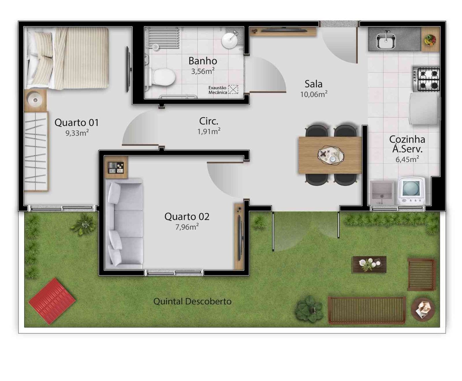 Planta 2 Quartos — Vista do Recanto Condomínio-clube