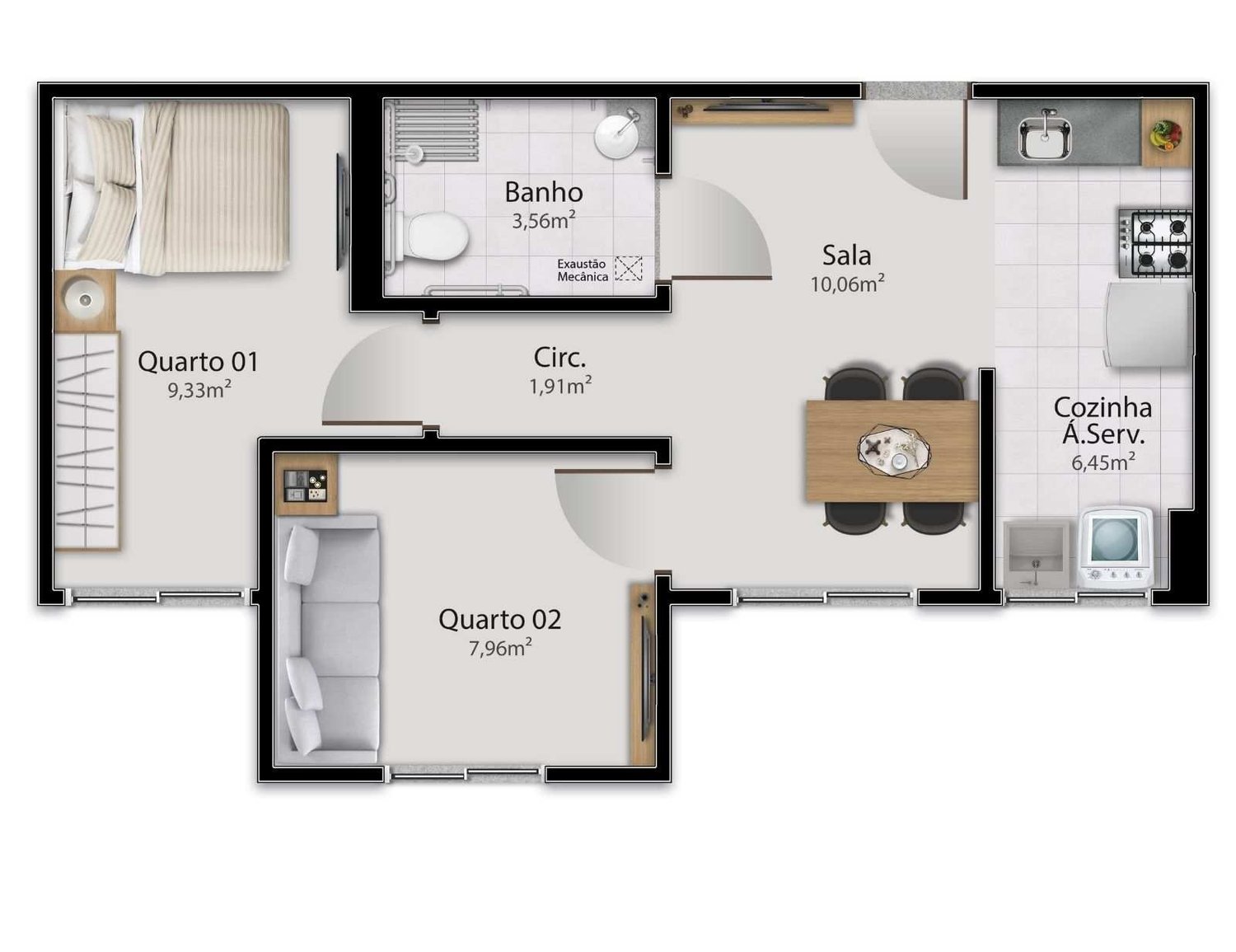 Planta 2 Quartos — Vista do Recanto Condomínio-clube