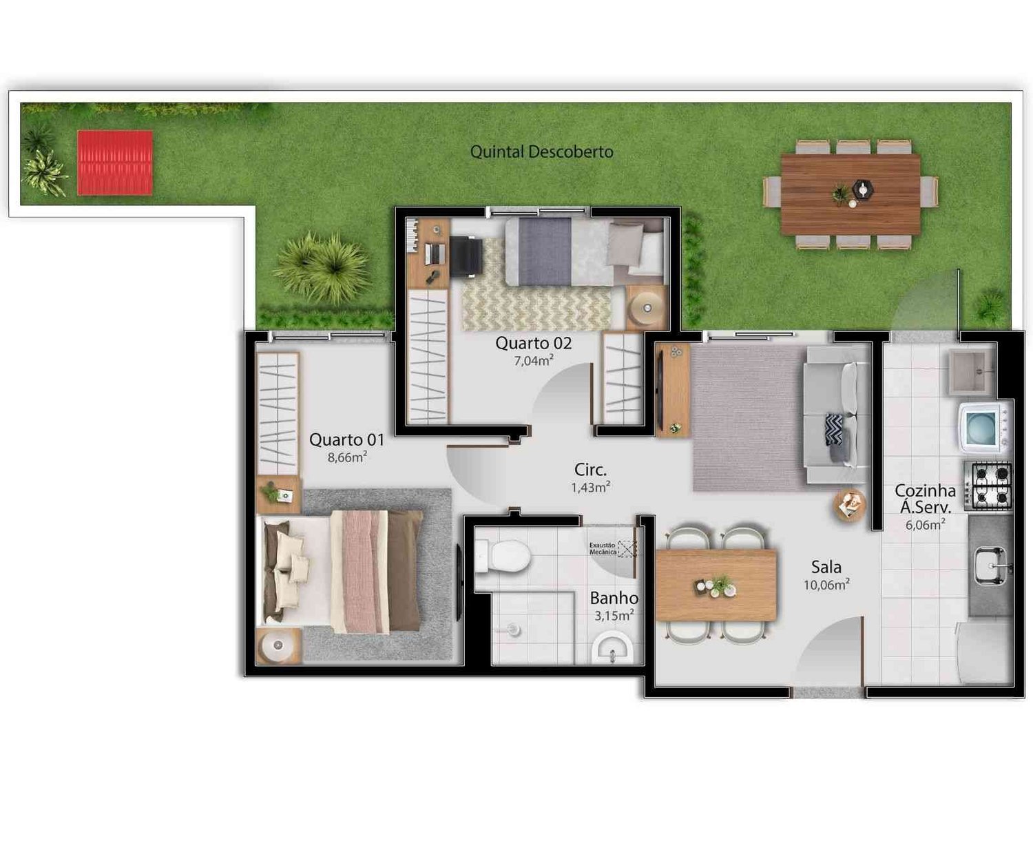 Planta 2 Quartos — Vista do Recanto Condomínio-clube