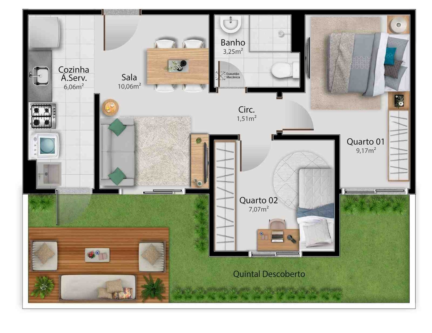Planta 2 Quartos — Vista do Recanto Condomínio-clube