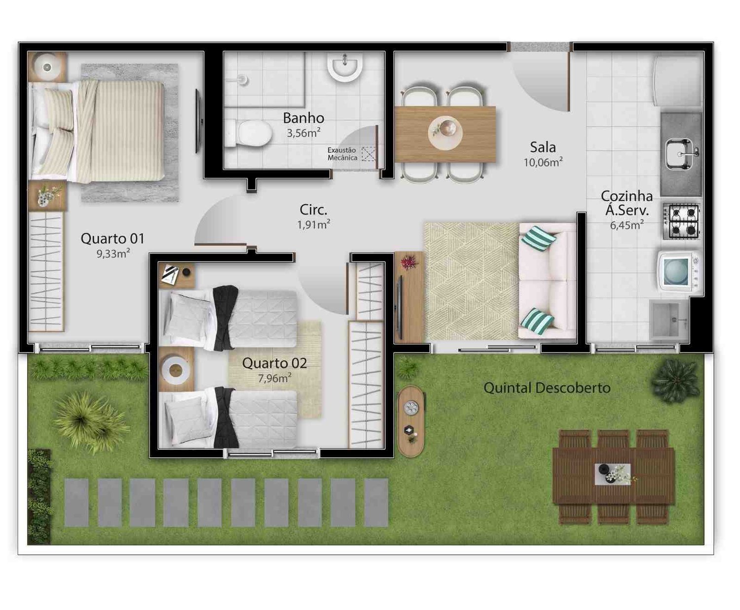 Planta 2 Quartos — Vista do Recanto Condomínio-clube
