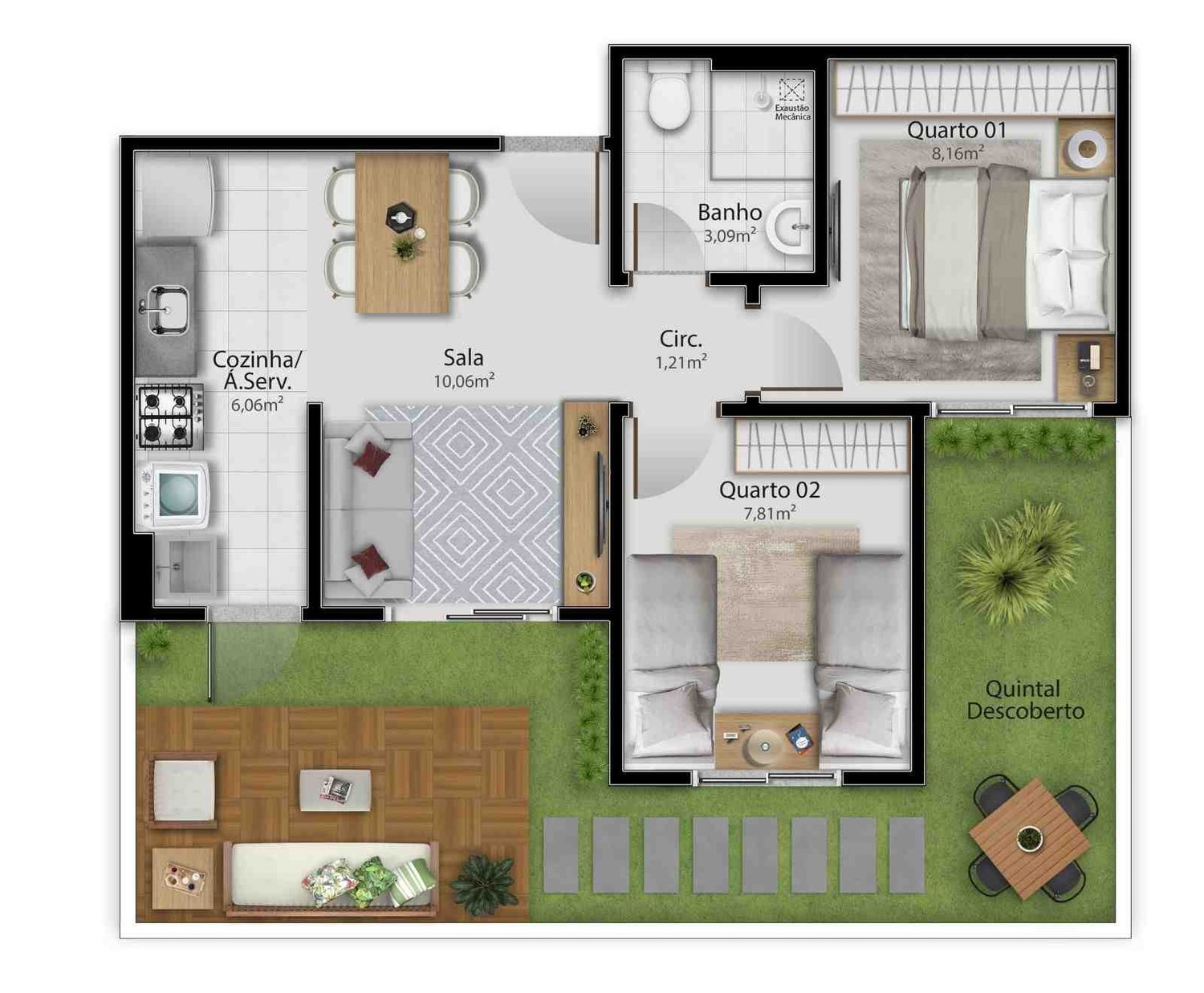 Planta 2 Quartos — Vista do Recanto Condomínio-clube