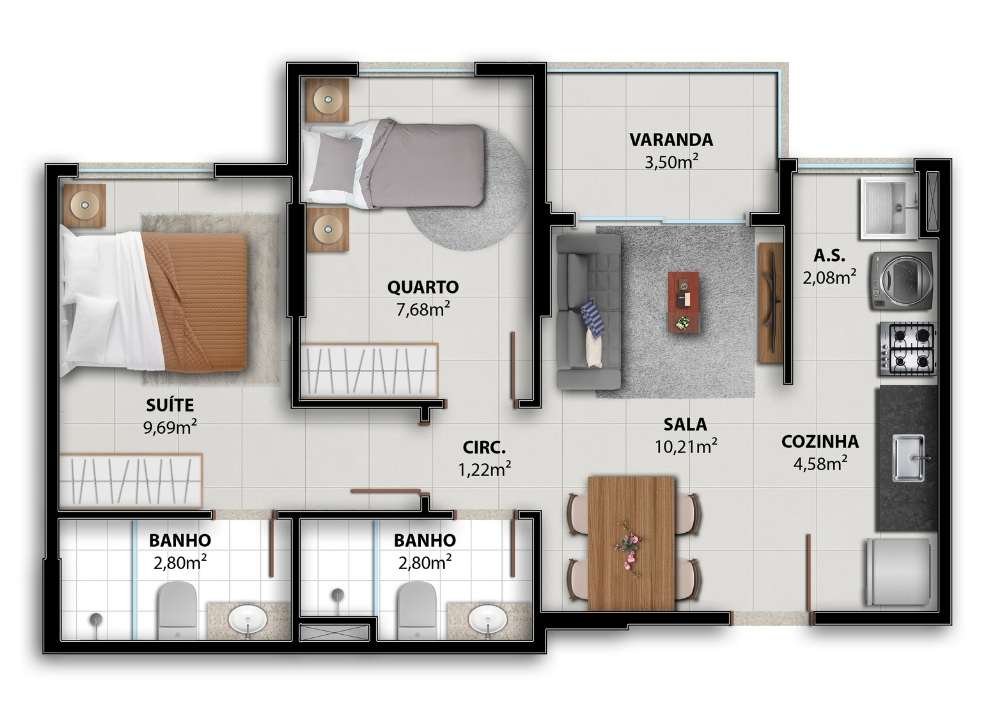 Planta 3 Quartos Com Suite — Vivenda Coqueiral